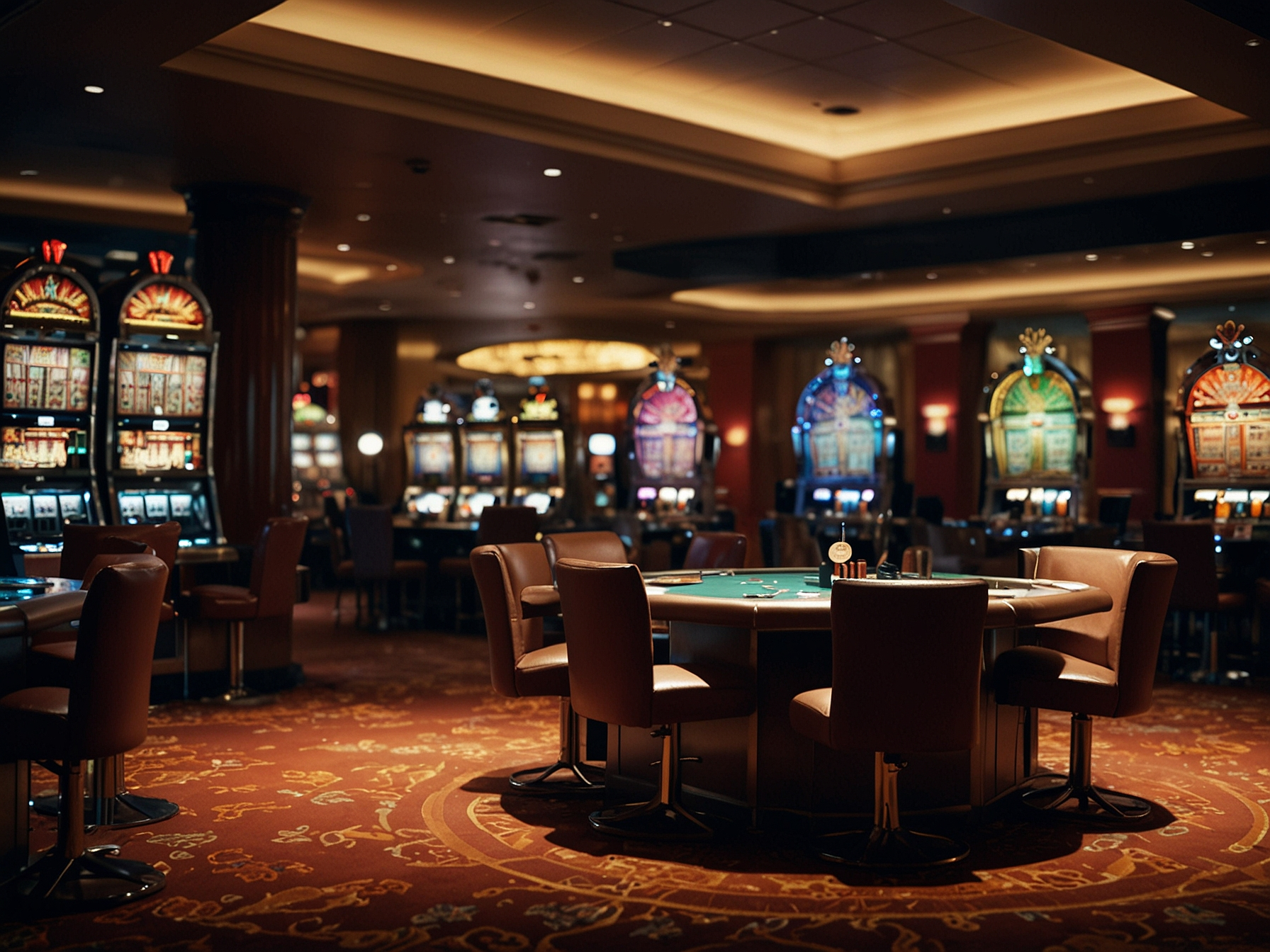 Mesa de juego y tragamonedas modernas